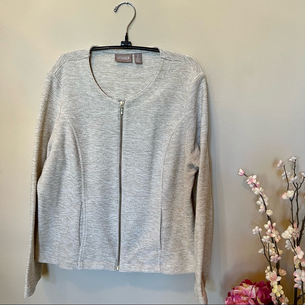 Chico’s Beige Ivory Gold Shimmer Jacket Size 2/Large